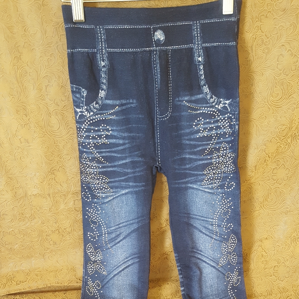 blingy blue jean look leggings
